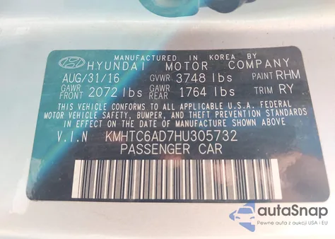 2017 Hyundai Veloster z USA, uszkodzony, nr VIN KMHTC6AD7HU305732